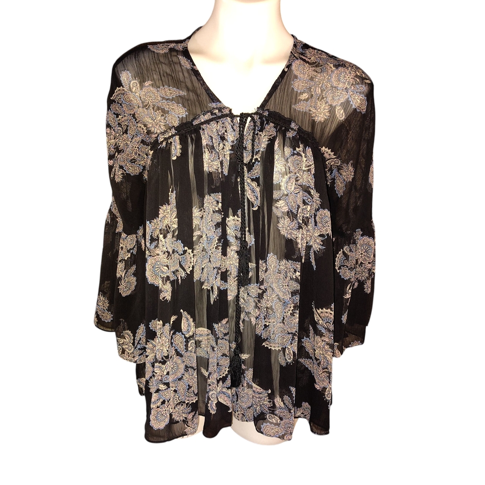 Forever 21 Black Floral Sheer Blouse